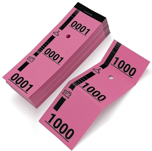 1000 fichas de guardarropa de cartón, numeradas y perforadas, ideales para gestión de guardarropa, eventos, rimbola y recepciones, 3 piezas precortadas, 5 x 14 cm, 20 juegos de 50 entradas (rosa)