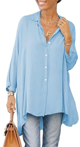 Cicy Bell Camicetta da Donna con Scollo a V T-Shirt a Maniche Lunghe in Raso con Bottoni Top a Tunica Casual
