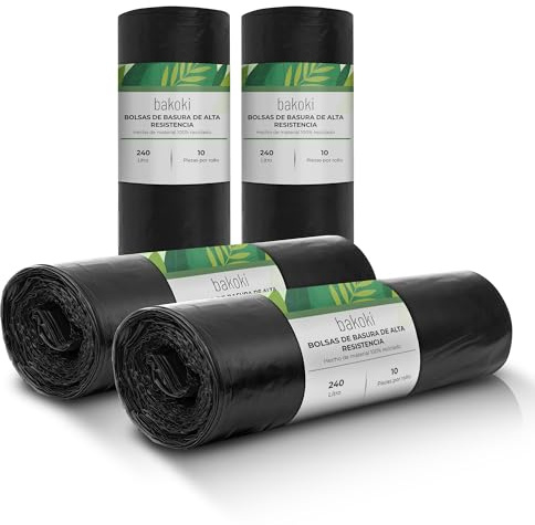 Bakoki Müllbeutel 240L - Extrem Reißfest, Extra Stark, Ideal Für Haushalt, Garten Und Betrieb -4 x 10er Rolle, Schwerlast Müllsäcke Für Renovierung Und Gewerbe-Abfälle, Große Müllsäcke, LDPE