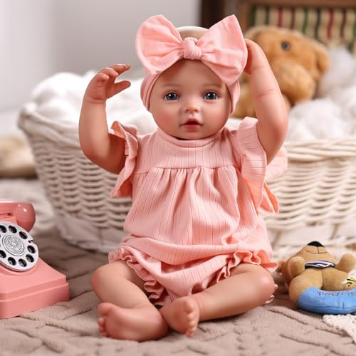 BABESIDE Bambola Baby Reborn - Realistica Bambole Femmina 17 Pollici Corpo in Morbido Cotone - Bambolotto Neonato Occhi Aperti Con Accessori Per Ragazza 3+