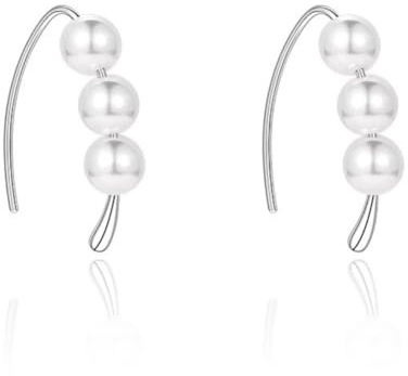 YAXUN Pendientes de perlas para mujer de plata de ley 925, ganchos hipoalergénicos para las orejas, pendientes colgantes de 3 perlas blancas, joyas de moda regalos de bisutería para mujeres y niñas