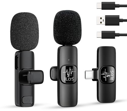 ILOS Wireless Lavalier Microphone for Android Clip-On Mic, Noise Reduction, 65ft Range, 8H Battery, Plug & Play - Ideal for Vlogging, YouTube, Podcasts, Interviews
