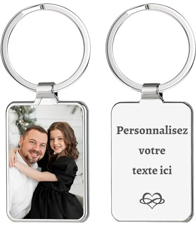 FKF Porte Clef Personnalisé avec Photo Texte Porte-Clés Personnalisable | Porte Clé Photo Personnalisables en Acier Inoxydable Personnalisable Cadeau Pour Hommes Femmes Papa Petit Ami