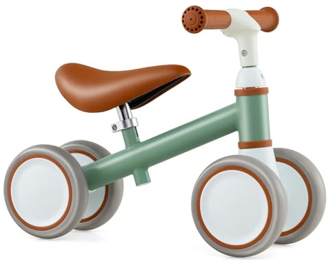 COSTWAY Laufrad ab 1 Jahr, Lauflernrad mit 4 Räder, Baby Spielzeug mit höhenverstellbarem Griff und Sitz, Balance Rutschrad, Geschenk für Jungen und Mädchen zum 1 Geburtstag (Grün)