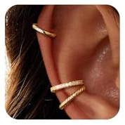 Tewiky Ear Cuff No Piercing for Women, 14K Gold Clip Hoop Earring Stacks