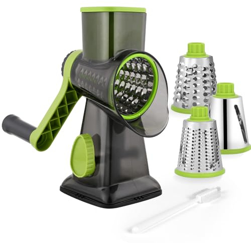 Gaethra Käsereibe mit Kurbel, Gemüseschneider 3 Edelstahl Austauschbaren Trommelklingen, Manuelle Trommelreibe, Gemüsehobel, Ideal für Gurken, Käse Nüsse, Karotten usw