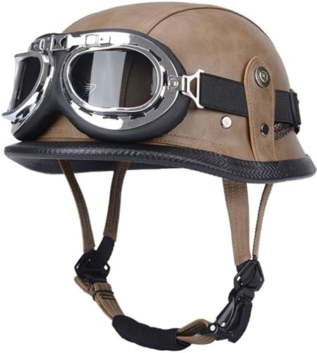 Casco Moto Vintage Semi-Aperto In ABS Casco Scodella Leggero Per Scooter/Cruiser, Fodera In Traspirante, Omologato DOT/ECE EPS Antishock, Fibbia Rapida Unisex 11,S