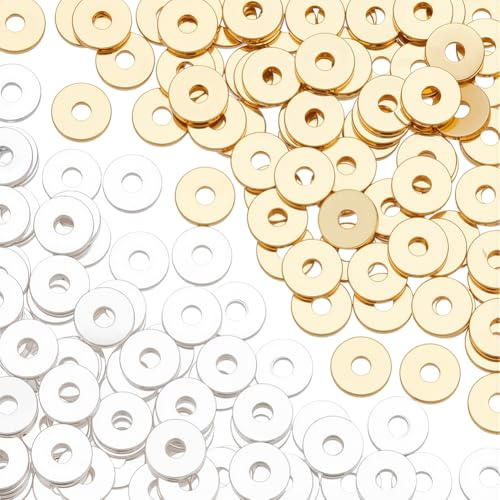UNICRAFTALE Aprox. 160 cuentas espaciadoras planas redondas de 2 colores, mini perlas sueltas de metal de 6 mm de diámetro, perlas duraderas para manualidades, pulseras, collares, fabricación de joyas