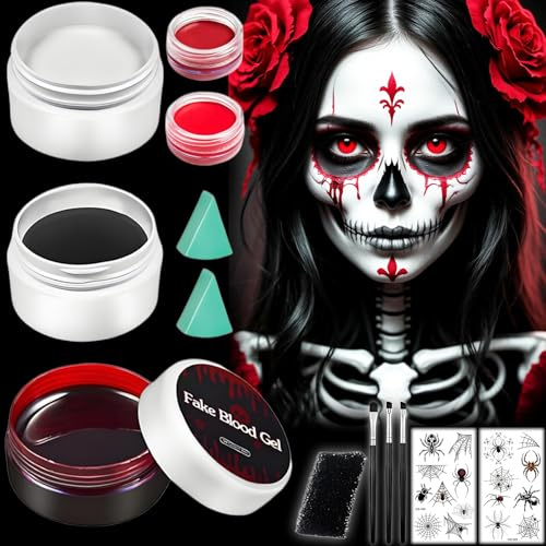140g Halloween Schminke Erwachsene Kinder,Kunstblut Halloween Fake Blood,Halloween Kunstblut Set,30g Geronnenes Blutplasma,Halloween Spezialeffekt Make Up Set,Halloween Make Up,für Vampire Cosplay