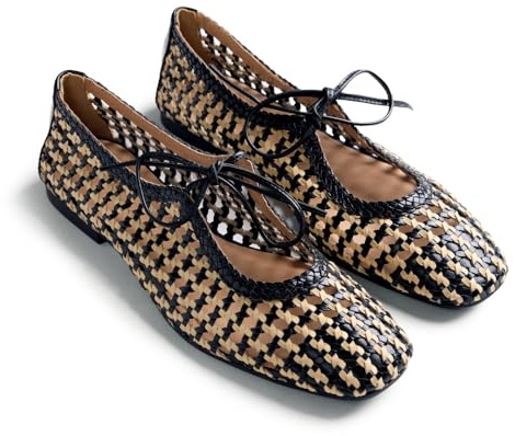 Gioseppo Worden - Bailarinas de Piel Trenzada Bicolor con Tacón Metalizado, Parte Trasera Plegable, Suela Flexible de Caucho, Color Negro, Talla 38