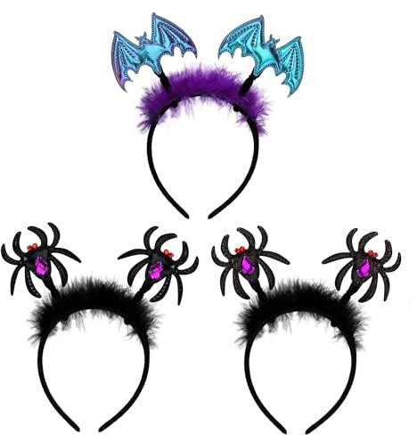 Jesustree Cerchietto Halloween da Ragno e Pipistrello, 3 Pezzi Fascia per Capelli Adulto Bambini Accessorio Decorazioni per Halloween, Carnevale, Cosplay e Feste in Costume