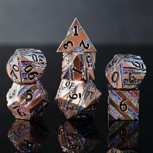 Elifel Dadi DND Set in Metallo D&D 7 Pezzi D4 D6 D8 D10 D12 D20 D% Dadi D&D Metallici Poliedrici per Dungeons And Dragons Pathfinder Giochi da Tavolo Rpg MTG