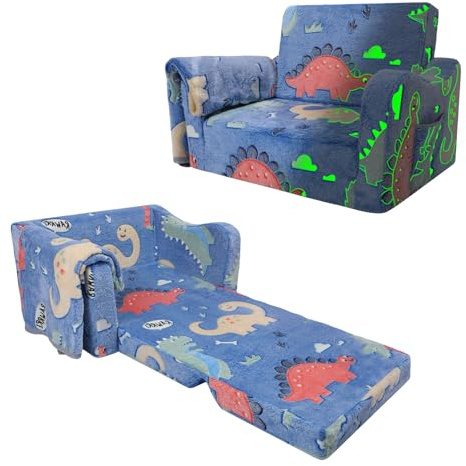 alldomess Pieghevole Divano Bambini 2-in-1, Poltroncina Trasformabile in Lettino,Sedia lumineux avec Couverture Camere da Letto, Soggiorno e Stanza per i Giochi,Dinosauro