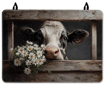Cow Stove Top Cover for Electric Stove, Rustic Farmhouse Daisies Wooden Fence Summer Black Pu Surface Rv Cover for Small Kitchen Spaces Rv Kitchen Decor 28x20 Inch