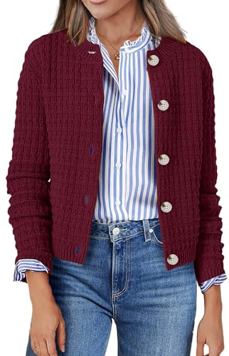 Zeagoo Cárdigan de punto para mujer, manga larga, cuello redondo, botones, chaqueta de punto frontal abierta, suéter elegante para mujer