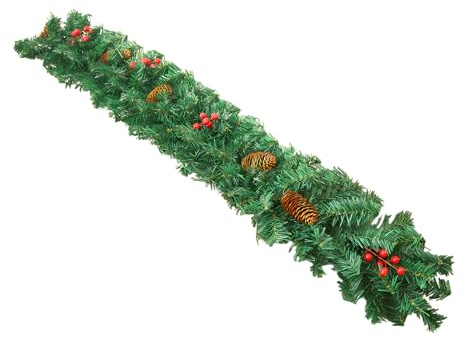Garland De Navidad - 2.7 M De Área De Abeto | Garland De Navidad con Iluminación | con Bayas Rojas Conos De Pino Decoraciones De Christmas De Hiedra Realistas para El Interior El Exterior-
