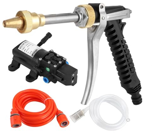 Dilwe Rociador de Agua para Coche, Lavadora de Alta Presión de 130 PSI, Bomba de Agua Portátil de Acero Inoxidable con Potencia de 80 W para Limpieza Automática, Pulverización de Jardín