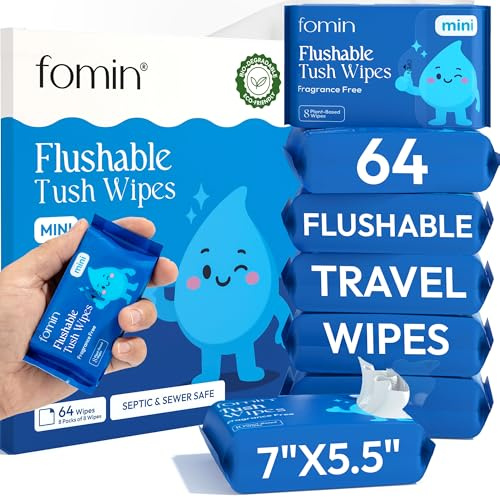 Fomin Flushable Tush Wipes 8 Pack (8 Count) – Unscented Flushable Wet Wipes for Adults – pH Balanced, Biodegradable Cleaning Wipes – Hypoallergenic, Plant Based Travel size Wipe