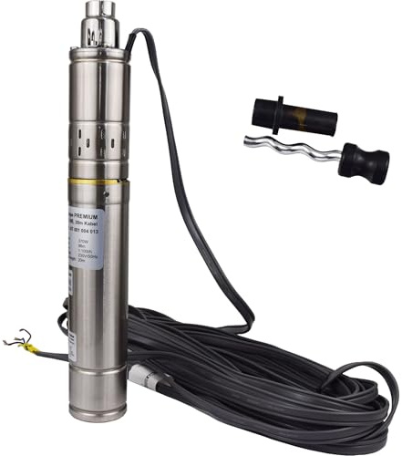 Agora-Tec® 3 Zoll Brunnenpumpe Tiefbrunnenpumpe PREMIUM screw 370W-1.1-98 20m Kabel sandverträglich sandresistent