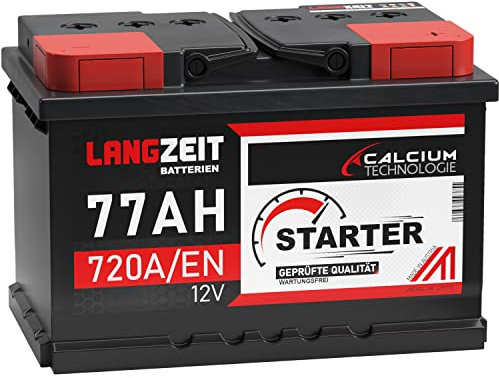 LANGZEIT STARTER Serie 12V 44Ah - 105Ah Autobatterie Starterbatterie, KFZ PKW Batterie (77Ah)