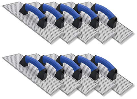 DEWEPRO® Lot de 10 Cales à poncer - Planche à poncer pour WDVS, Béton cellulaire et Polystyrène - Planche à râper - Truelle avec plaque en acier galvanisé - Planche à égaliser - 380x160mm