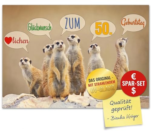 BREITENWERK A4 XXL 50 Geburtstag Karte ERDMÄNNCHEN mit Umschlag - edle Geburtstagskarte - Glückwunschkarte zum 50. Geburtstag für Frau & Mann