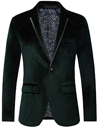 THWEI Mens Velvet Blazer Sport Coat Tuxedo Jacket for Prom Wedding Party Dinner Dark Green 2XL
