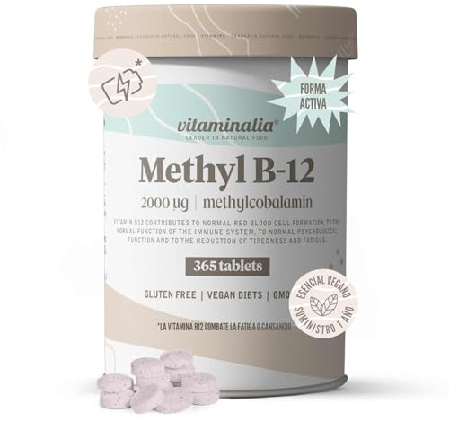 Vitaminalia Vitamina B12 Metilcobalamina 2000mcg | 365 Tabletas | 1 Año de Suministro | Forma Activa y Biodisponible | No-GMO, Vegano, Sin Gluten