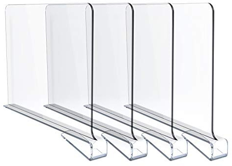 Jucoan 4 Pack Shelf Dividers, Clear Acrylic Shelf Divider, Closet Separators Shelves and Clothes Organizer for Bedroom, Bathroom and Office Shelves, Easy Installing