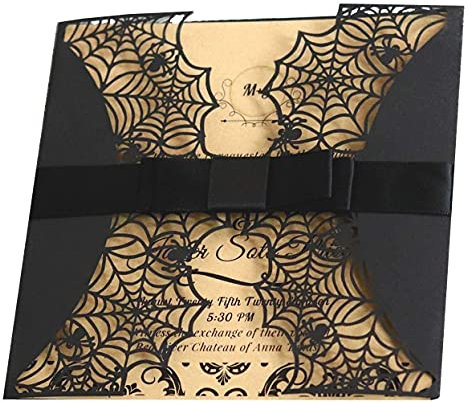 Hosfairy 10 x Halloween-Spinnennetz-Einladungskarten, Horror-Party-Einladungen, Partyzubehör, Schwarz