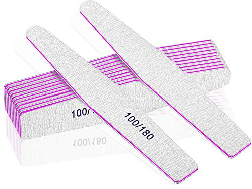 12 stycken nagelfilar, 100/180 nagelfiler för gel naglar akryl nagel tjocklek naglar, tvättbara och återanvändbara nagelfiler, dubbelsidiga nagelfilar för nagelsalong och hem