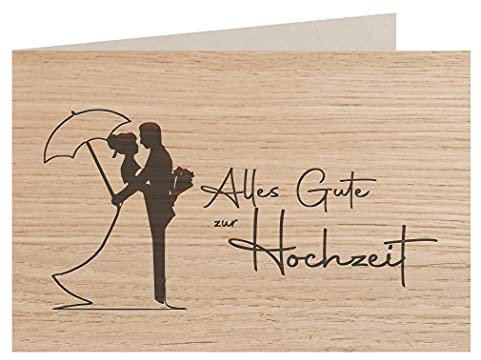 Holzgrußkarte - ALLES GUTE ZUR HOCHZEIT - 100% handmade in Österreich - Postkarte Glückwunschkarte Geschenkkarte Grußkarte Klappkarte Karte Einladung, Holzart:Eiche