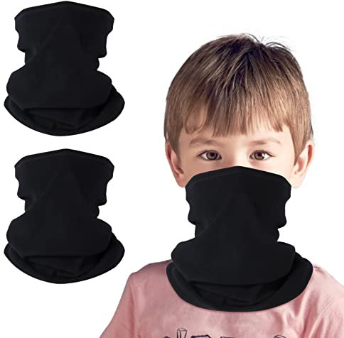 HEGCOIIE 2 Stück Kinder Loop Schal Fleece Schlauchschal Kinder Halswärmer Halstuch Winddicht Ski Maske Warmer für Jungen Mädchen Outdoor Skifahren Radfahren (Schwarz+Schwarz)