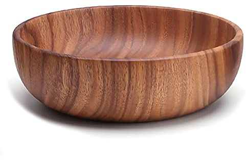 UPTALY Ensaladera de madera de gran tamaño (22 cm x 7,5 cm), cuenco de madera de acacia hecho a mano, cuenco de madera maciza, cuencos de madera grandes para servir para ensaladas, frutas y cereales