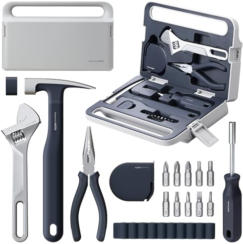 HOTO 16-Piece Home Tool Kit, Basic Hand Tool Set with Storage Box – Includes Screwdriver, Wrench, Hammer, Tape Measure, Plier – Ideal for Household, Garage, Office, Dorm Repairs & DIY Projects