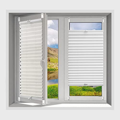 Plissee ohne Bohren Verdunkelung 2 Stück 50x100cm(BxH) Weiß Klemmfix Pliseehalter mit Klemmträger Sonnenschutz Lichtdurchlässig Jalousien für Fenster Innen & Balkontür