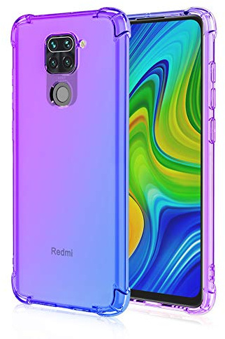 HUANGTAOLI Case for Xiaomi Redmi Note 9, Airbag Drop Protection Gradient Color Bumper Phone Case Purple/Blue