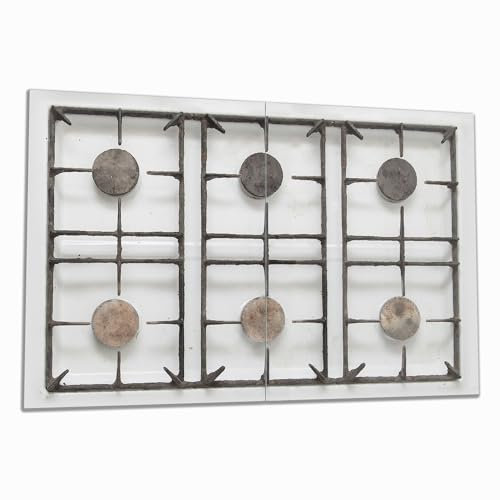 Wallario Herdabdeckplatte/Spritzschutz aus Glas, 2-teilig, 80x52cm mit 8 mm hohen Füßen, für Ceran- und Induktionsherde, Alter Gasherd, ungeputzt und dreckig