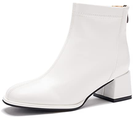 Poorevill Womens Ankle Boots Block Mid High Heel Zippers Ladies Round Toe Casual Party Shoes Booties