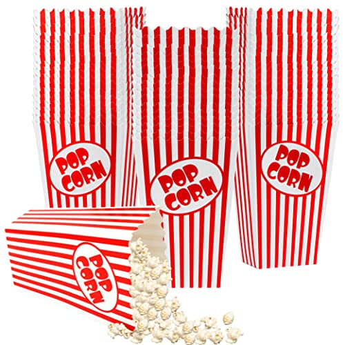 Lot de 100 boîtes à popcorn pour fête - 14 cm de haut - Rouge et blanc - Mini seaux à popcorn et bol à pop-corn pour cinéma, maison, décoration de carnaval