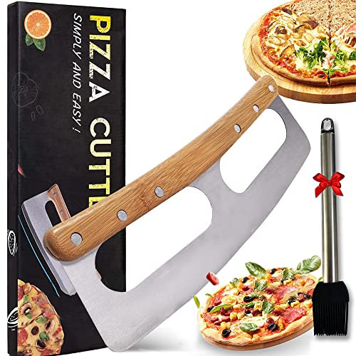 LIBRNTY Pizzaschneider,Pizza wiegemesser,Pizzaschneider axt,Pizza slicer,scharfe Edelstahl Klinge & robuster Griff,Pizza Cutter inkl Klingenschutz,Holzgriff -Schnelles und gleichmäßiges Schneiden