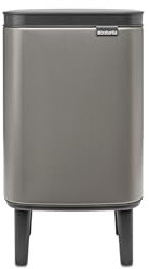 Brabantia - Cubo de basura Bo Hi 4 L con tapa de cierre suave, interior extraíble y asa de transporte - Adecuado para baño, dormitorio y oficina en casa - Platinum