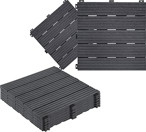 SAVING HUB 6pk Interlocking Deck Tiles Recycled Rubber Floor Garden, Terrace, Balcony, Lawn, Pavers Flooring Decking Square Tiles Indoor Outdoor Tile Click & Lock System 30 x 30cm