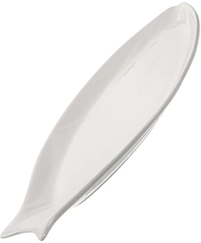 HEMOTON Ceramic Oval Fish Plate 16 Inch Pure White Serving Platter for Steamed Fish Appetizers Snacks and Desserts Elegant Household Dish for Family and Party Use