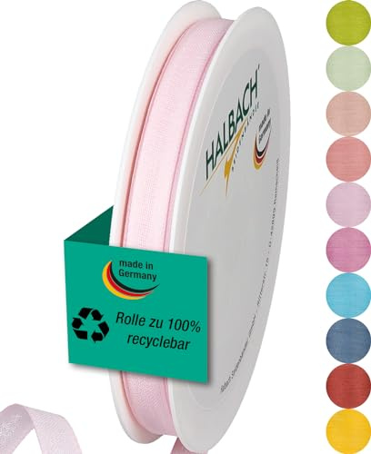 Halbach mattes Taftband, 10 mm x 25 m, blassrosa | Geschenkband in Baumwolloptik, Made in Germany, Ökt-Tex 100 zertifiziert und waschbar bei 30 Grad