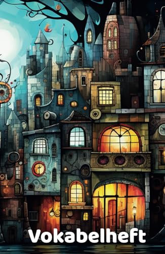 Vokabelheft: A5, 75 Blatt, liniert, 3 Spalten durch Trennlinie, breitere 3. Spalte für Texte, schönes Design auf Hardcover