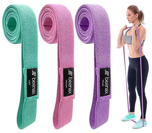 Beenax Fabric Resistance Bands (Set of 3), Long/Short Exercise Bands for Women Men, Loop Bands, 3 Resistance Levels for Workout, Fitness, Stretching, Pull Up, Leg, Glutes, Squat and Strength Training