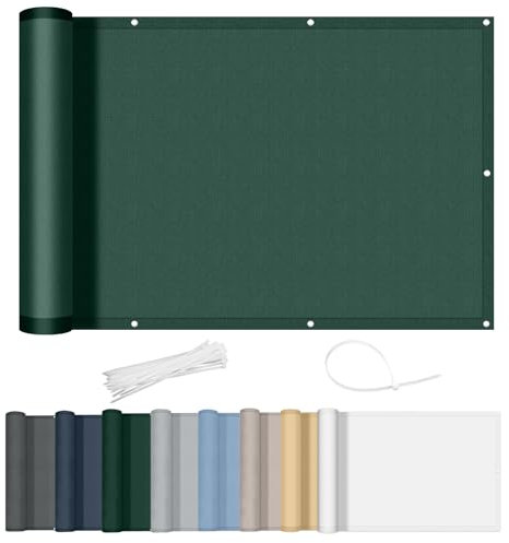 AXT SHADE Balkon Sichtschutz Wetterfest 100x1000cm Balkonverkleidung Balkonabdeckung Balkonbespannung Blickdichte Windschutz und UV-Schutz mit Kabelbinder für Balkongeländer-Grün