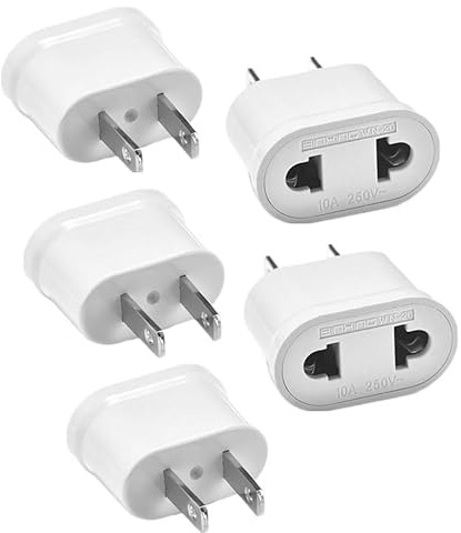 Switian 5 PCS Adaptateur FR vers US Convertisseur Prise EU vers US Prise pour Connecter Appareils Français France Europe USA pour Japon Canada Thaïlande Taïwan/Blanc