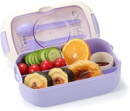 Meider Bento Box Sets, Bento Box for Kids and Adults, Reusable Meal Prep Containers with Fork,Spoon (No Cup, Purple)
